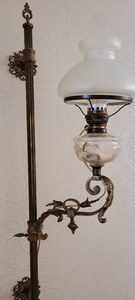 Antieke koperen wandlamp, Ophalen, Gebruikt, E27 (groot), Wandlamp