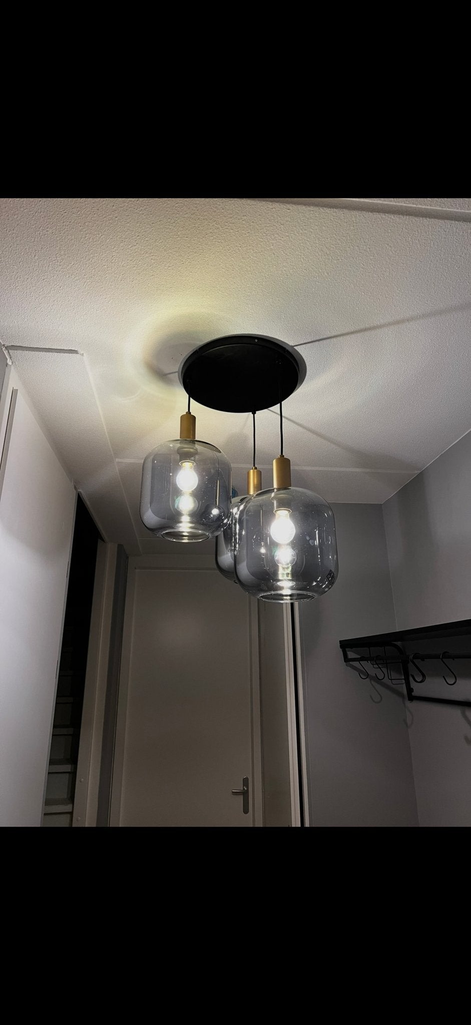 Smart hanglamp zwart met smoke glas 3-lichts, Ophalen of Verzenden, Zo goed als nieuw, Glas