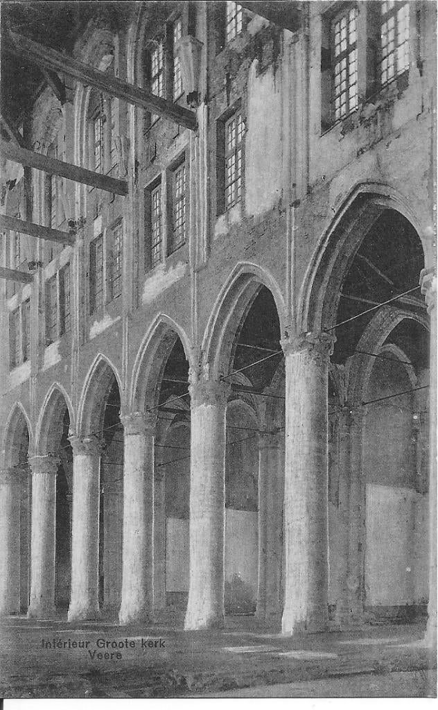 Interieur Groote Kerk  Veere., Ophalen of Verzenden, 1920 tot 1940, Ongelopen, Zeeland
