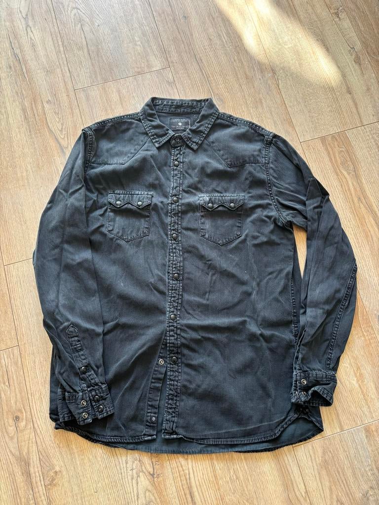 Zwart denim overhemd van Zara Man maat XL, Ophalen of Verzenden, Zo goed als nieuw, Zwart, Halswijdte 43/44 (XL)