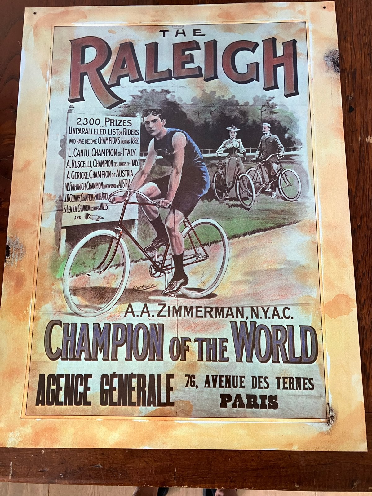 Vintage Blikken Raleigh Reclamebord - 60x45 cm, Ophalen, Gebruikt, Reclamebord