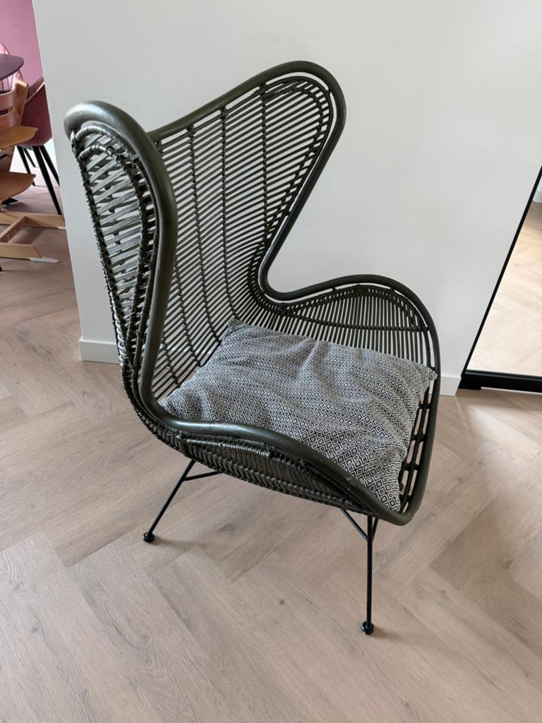 HKliving Rotan Egg Chair Olijfgroen met Kussen, Ophalen, Gebruikt, Overige kleuren, Riet of Rotan