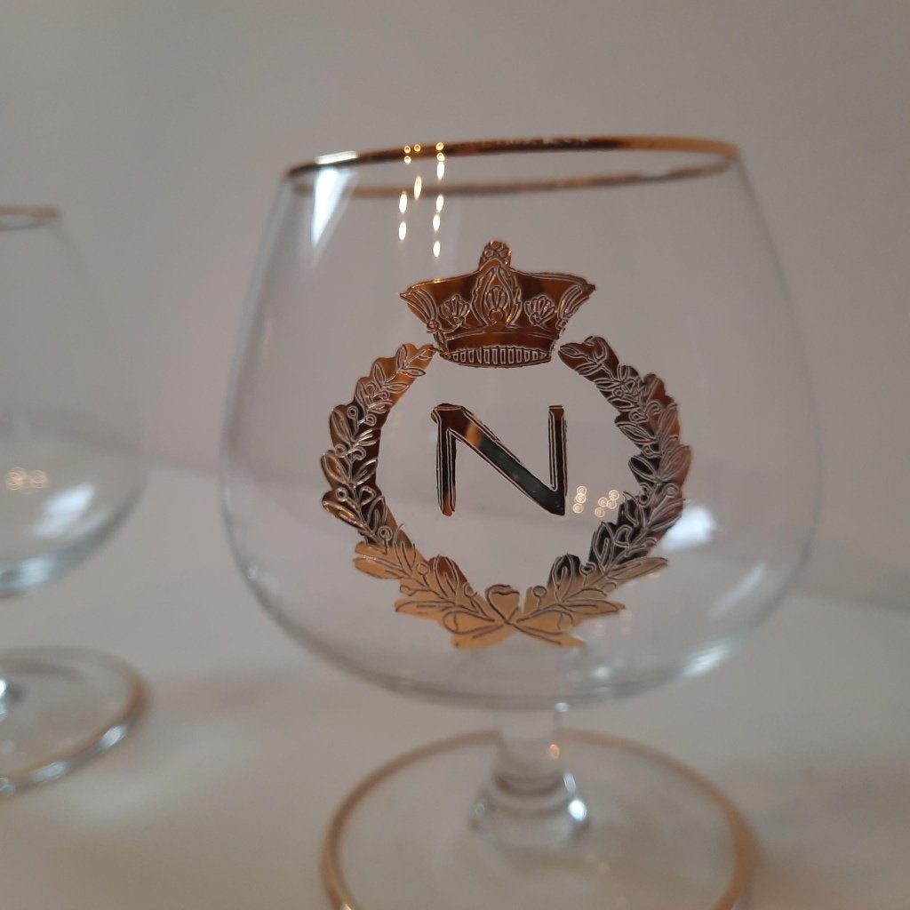 Napoleon cognacglas met lauwerkrans en kroontje 2 stuks, Overige typen, Ophalen of Verzenden, Gebruikt, Glas