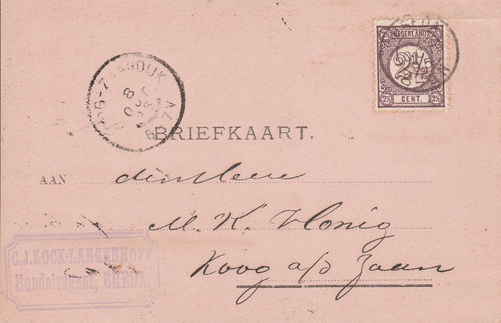 BREDA 1895 CJ. KOCK-LANGENHOFF Handelsagent, Verzenden, Voor 1920, Gelopen, Noord-Brabant