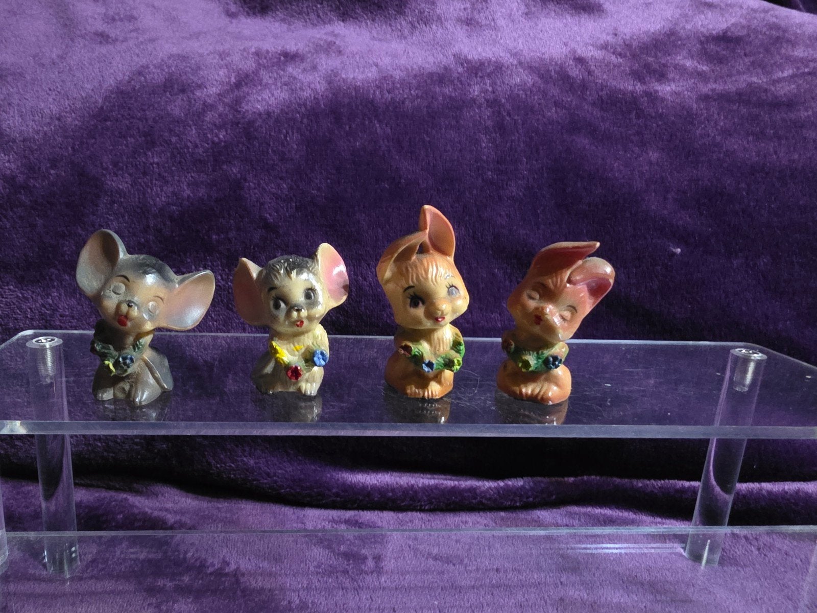 4 Leuke oude Figuren voor Letterbak: 2 Konijntjes 2 Muizen, Ophalen of Verzenden, Gebruikt