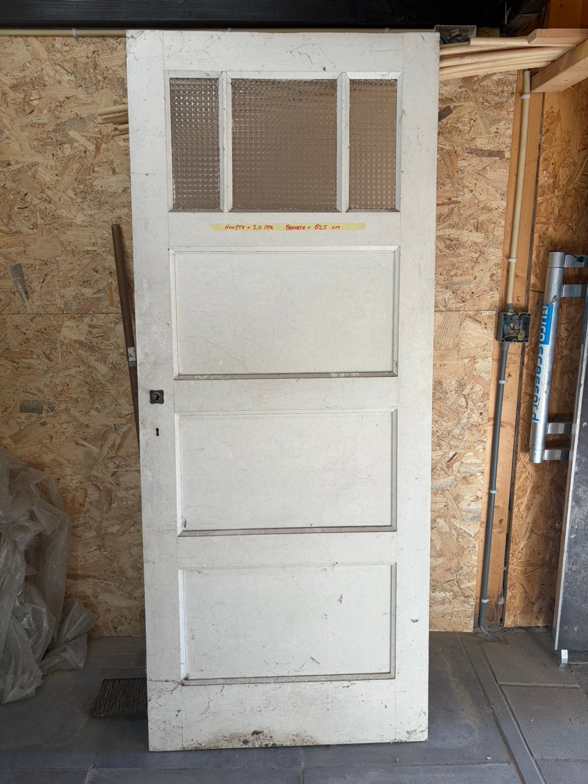 Oude paneeldeur 2 meter hoog met glas, Ophalen, 80 tot 100 cm, Binnendeur, 200 tot 215 cm