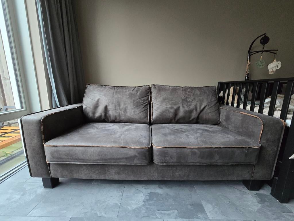 Butterfly micro lederen 3 zits bank en hocker met open naad, Ophalen, Gebruikt, 150 tot 200 cm, Driepersoons
