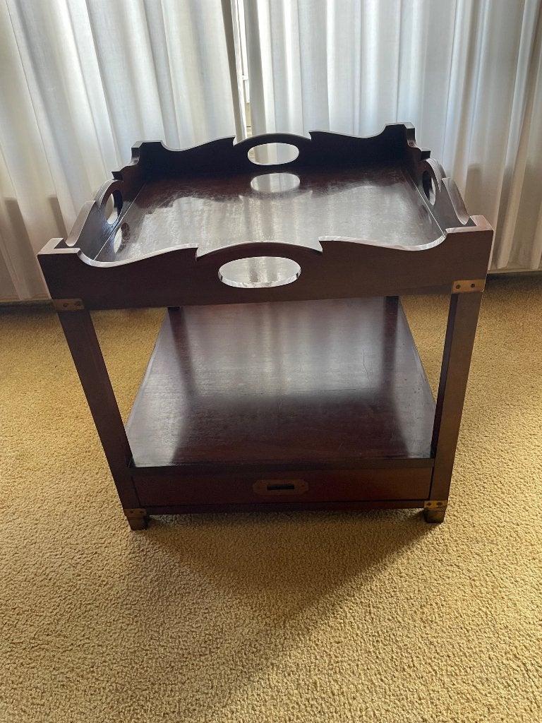 Butler's tray-tafel met messing hoeken, Gebruikt, 55 tot 75 cm, Butler's tray-stijl, Rechthoekig