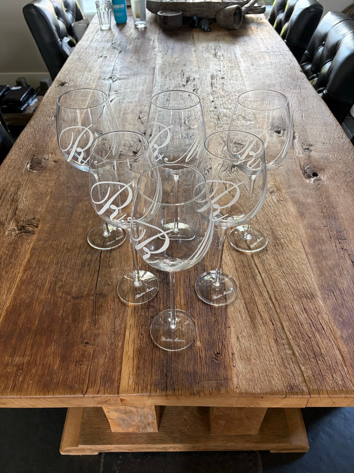 6 wijnglazen met initialen R en M Riviera Maison, Ophalen, Glas of Glazen, Gebruikt, Overige merken