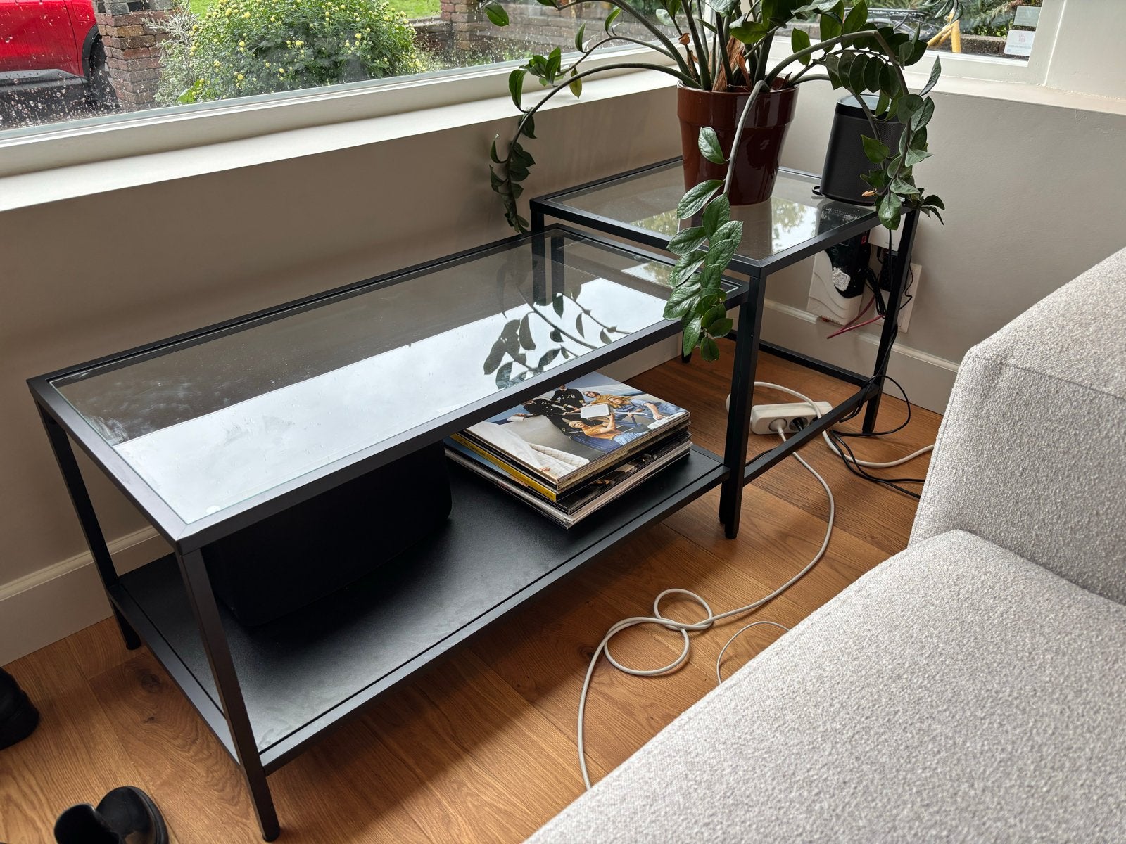 Ikea VITTSJÖ bijzettafel set van 2, Huis en Inrichting, Metaal of Aluminium, Zo goed als nieuw, 75 cm of meer, Rechthoekig