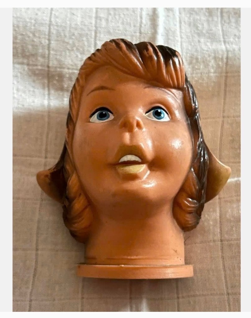 Vintage Poppenhoofd meisje, 10 cm, Verzamelen, Poppen, Ophalen of Verzenden, Zo goed als nieuw, X, Pop