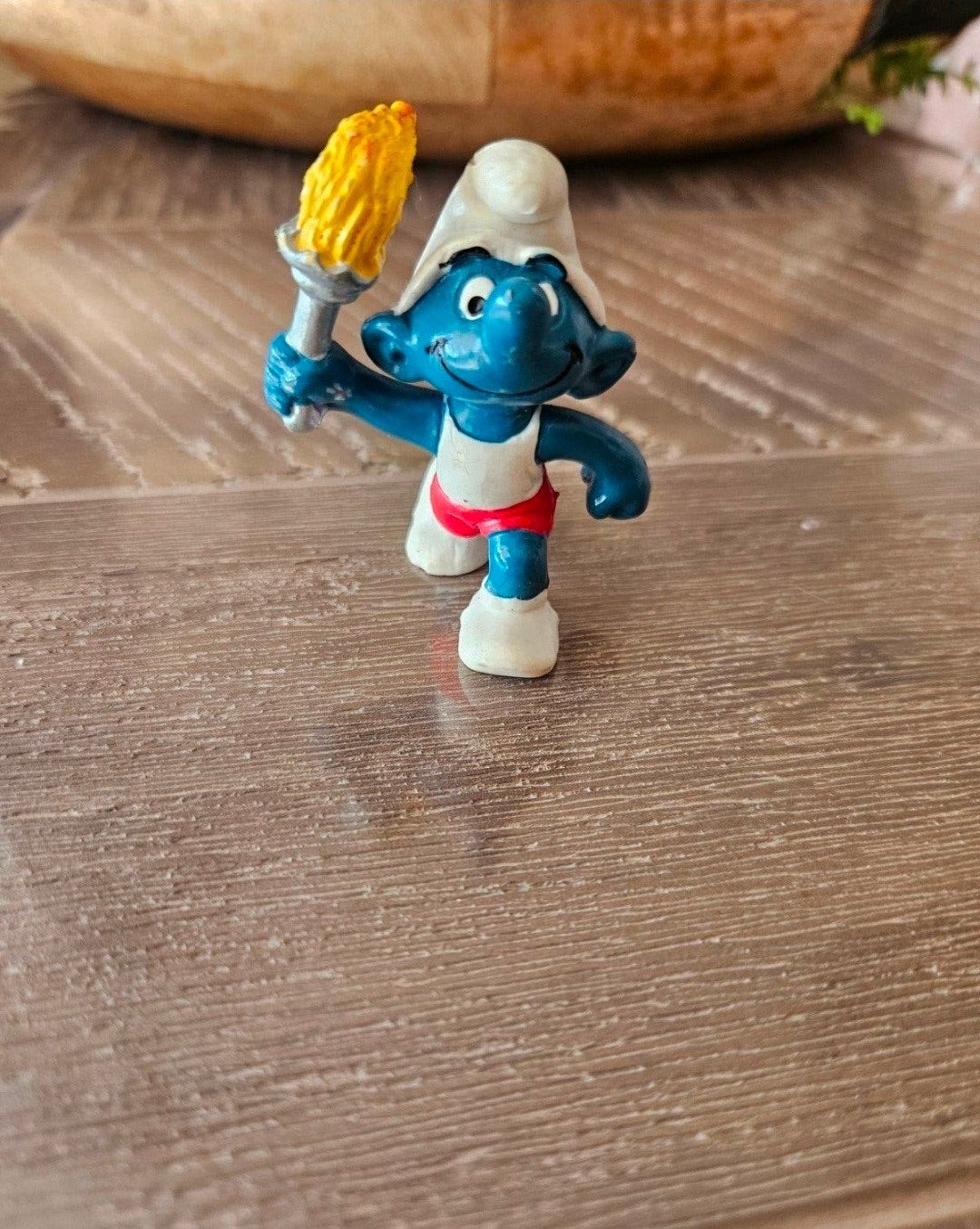 Zeldzame Vintage Schleich Smurf 1978 met Fakkel, Ophalen of Verzenden, Gebruikt, Overige Smurfen, Poppetje, Figuurtje of Knuffel