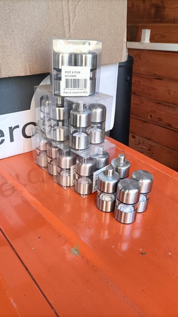 Nieuw mini peper- en zoutstel RVS - 10 sets, Overige typen, Ophalen of Verzenden, Metaal, Overige merken