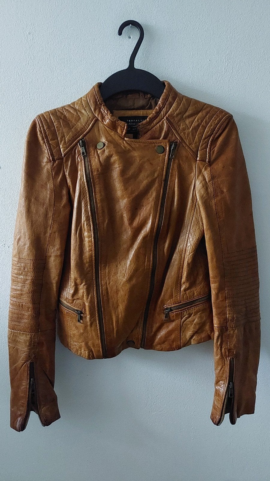 Zara Trafaluc leren biker jacket S, Kleding | Dames, Bruin, Zara, Ophalen of Verzenden, Maat 36 (S)