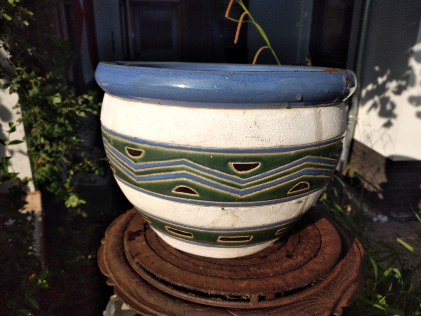 Decoratieve Bloempot Keramiek - Wit/Blauw/Groen, Tuin en Terras, Bloempotten, 25 tot 40 cm, Gebruikt, Ophalen of Verzenden, Minder dan 40 cm