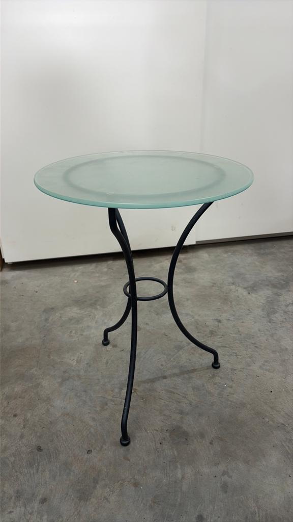 Tafel met ijzeren poot en glazen blad, Minder dan 55 cm, Rond, Ophalen, 45 tot 60 cm