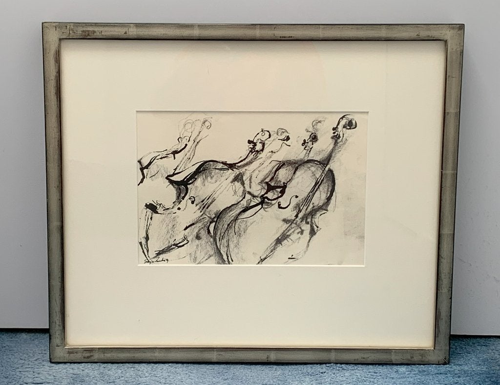 Artistieke Strijkinstrumenten 50 x 42 cm zwarte verf/inkt, Ophalen of Verzenden