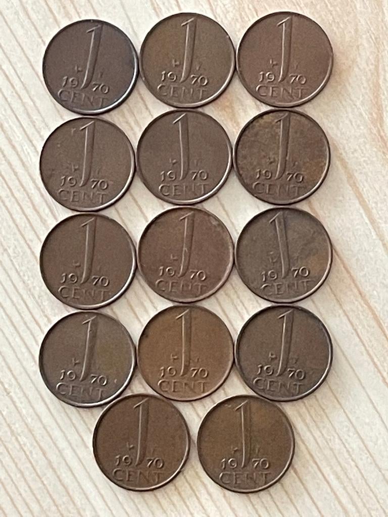 Nederland. 1 Cent van 1970 - 14 stuks koningin Juliana, Postzegels en Munten, Munten | Nederland, Ophalen of Verzenden, Koningin Juliana