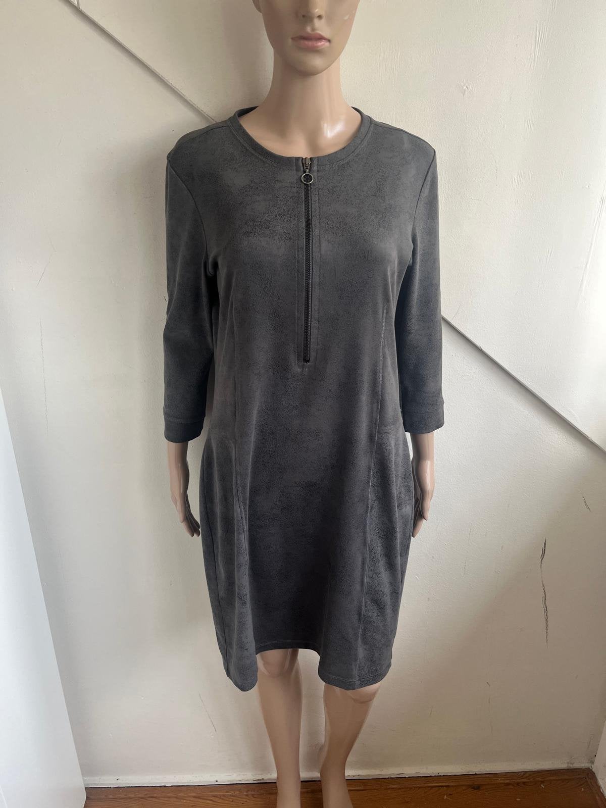 Anna van Toor jurk grijs maat 40 leren look, Kleding | Dames, Maat 38/40 (M), Ophalen of Verzenden, Zo goed als nieuw, Knielengte