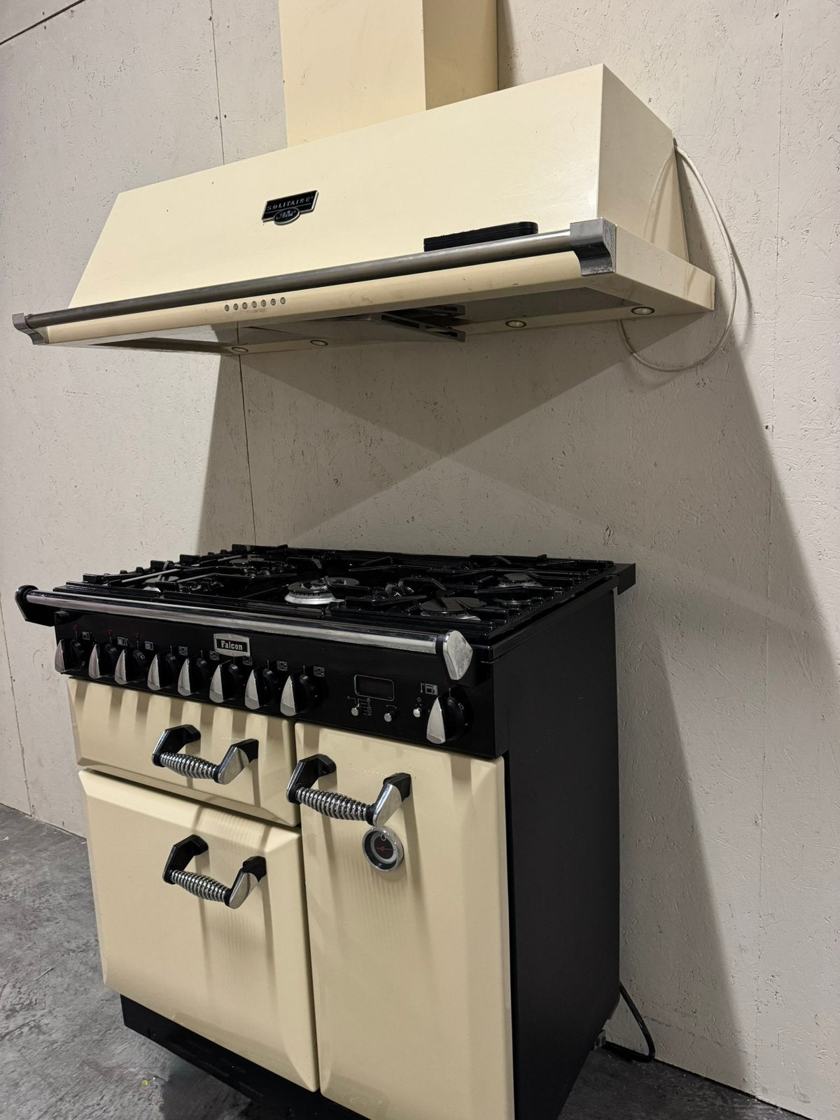 Falcon Elan gasfornuis en Solitaire Ascot afzuigkap, Witgoed en Apparatuur, 60 cm of meer, Grill, Ophalen of Verzenden, Zo goed als nieuw
