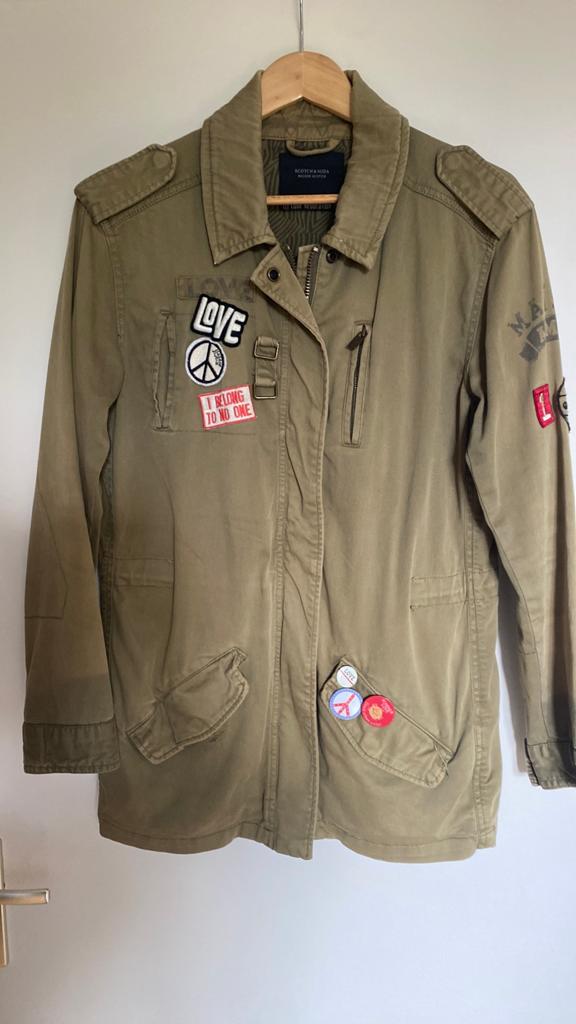 Scotch & Soda Maison Scotch jas met patches - Maat S, Ophalen of Verzenden, Gedragen, Maat 36 (S), Groen