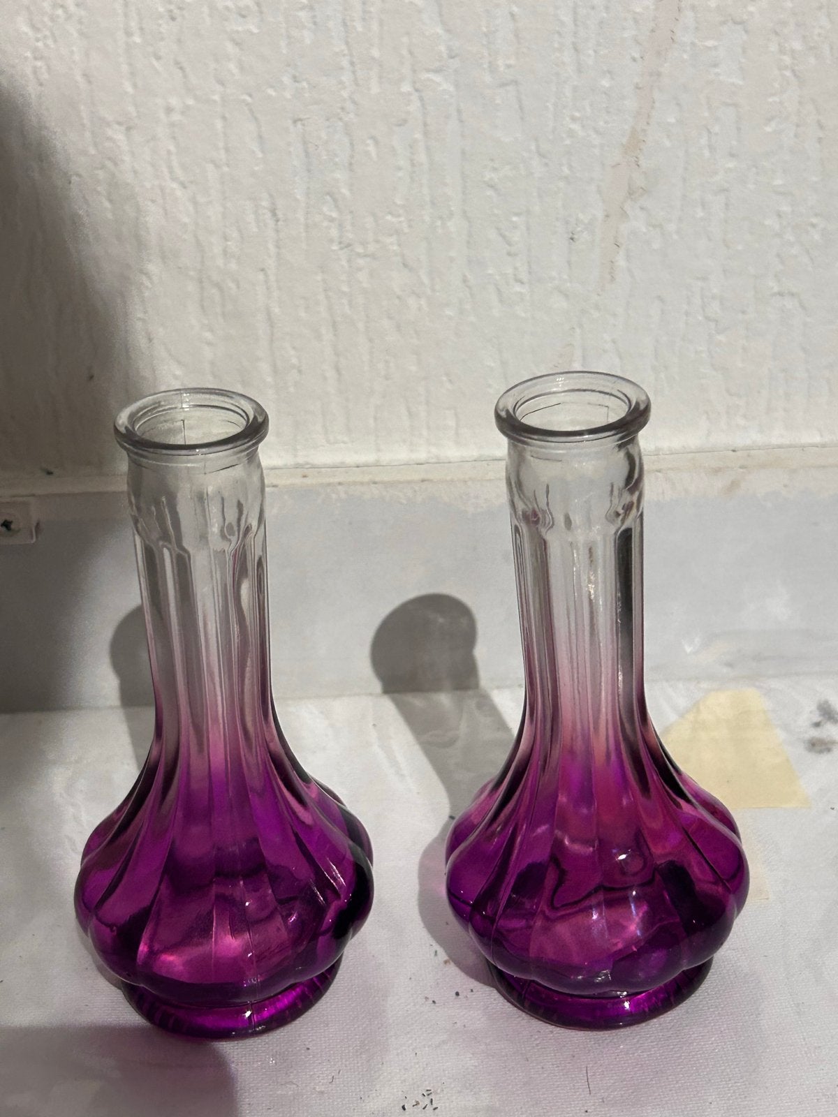 Set van 2 paarse glazen vaasjes, Met patroon/structuur, Paars, Nieuw, Ophalen of Verzenden