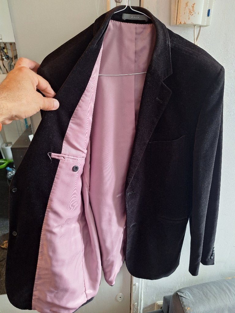 Elegante zwarte suede heren colbert, maat L/54., Ophalen of Verzenden, Zo goed als nieuw, Maat 52/54 (L), Zwart