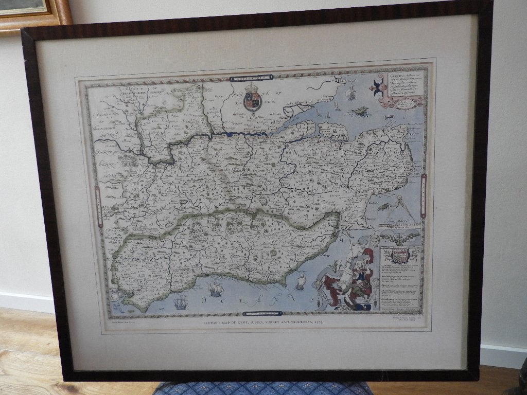 Reproductie Saxton's kaart van Kent 1575, Boeken, Atlassen en Landkaarten, Verenigd Koninkrijk, Voor 1800, Landkaart, Ophalen