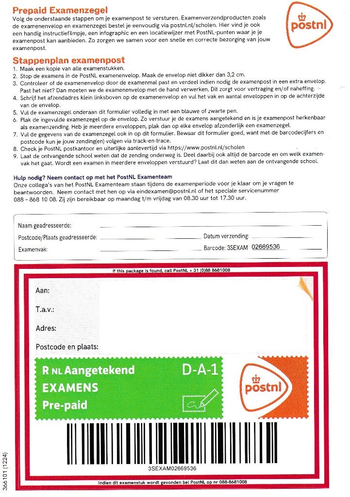 2 Examenpakketzegels 2026 en 2025, Pakketzegels, zie omschr., Verzenden, Na 1940, Postfris