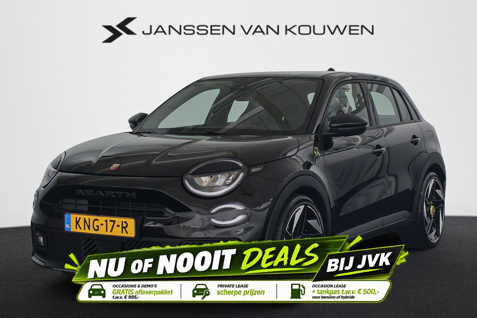 Fiat 600e Abarth Turismo 54 kWh Apple CarPlay 20", 238 pk, Stof, Zwart, Origineel Nederlands