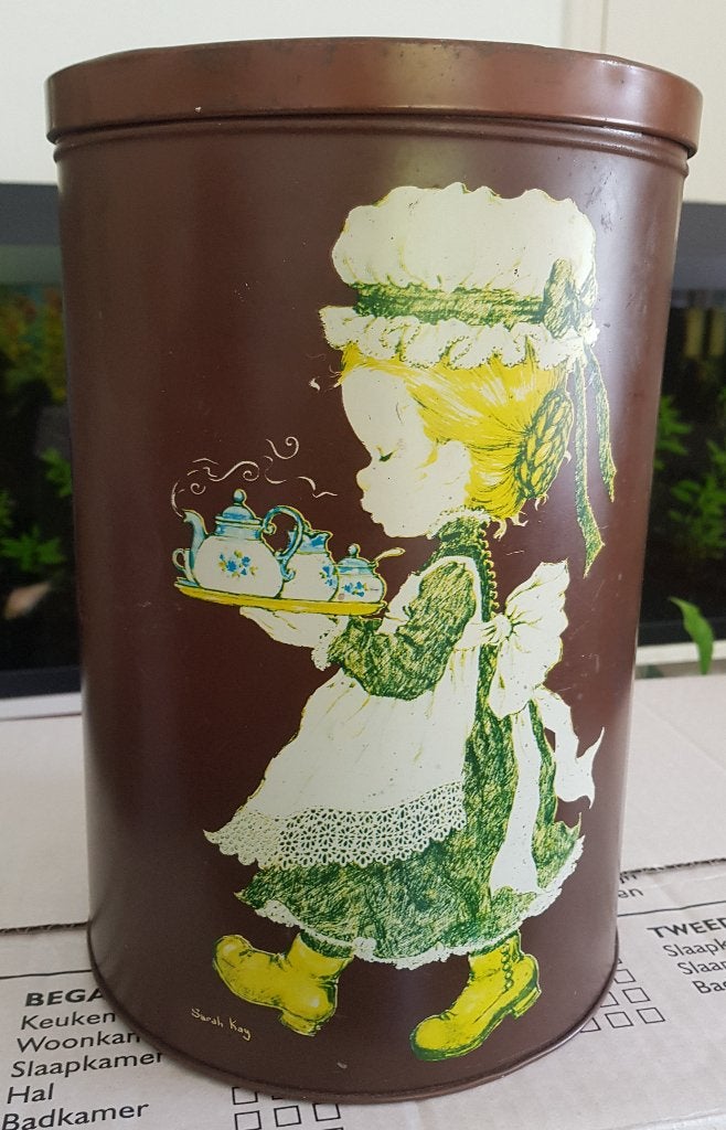 Sarah Kay blik, bruin, 28 cm hoog, doorsnede 20 cm, Huis en Inrichting, Ophalen of Verzenden, Gebruikt, Bruin, Metaal