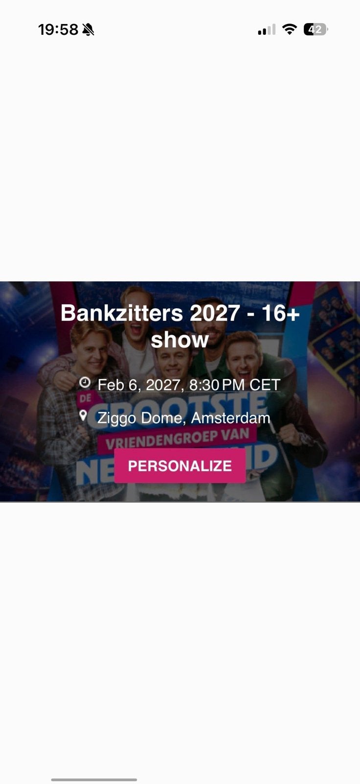 2 x 2 tickets Bankzitters zaterdag 6 feb 2027 om 20:30, Tickets en Kaartjes, Evenementen en Festivals, Twee personen