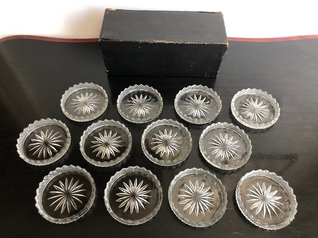 Set van 12 antieke kristallen onderzetters, Ophalen of Verzenden