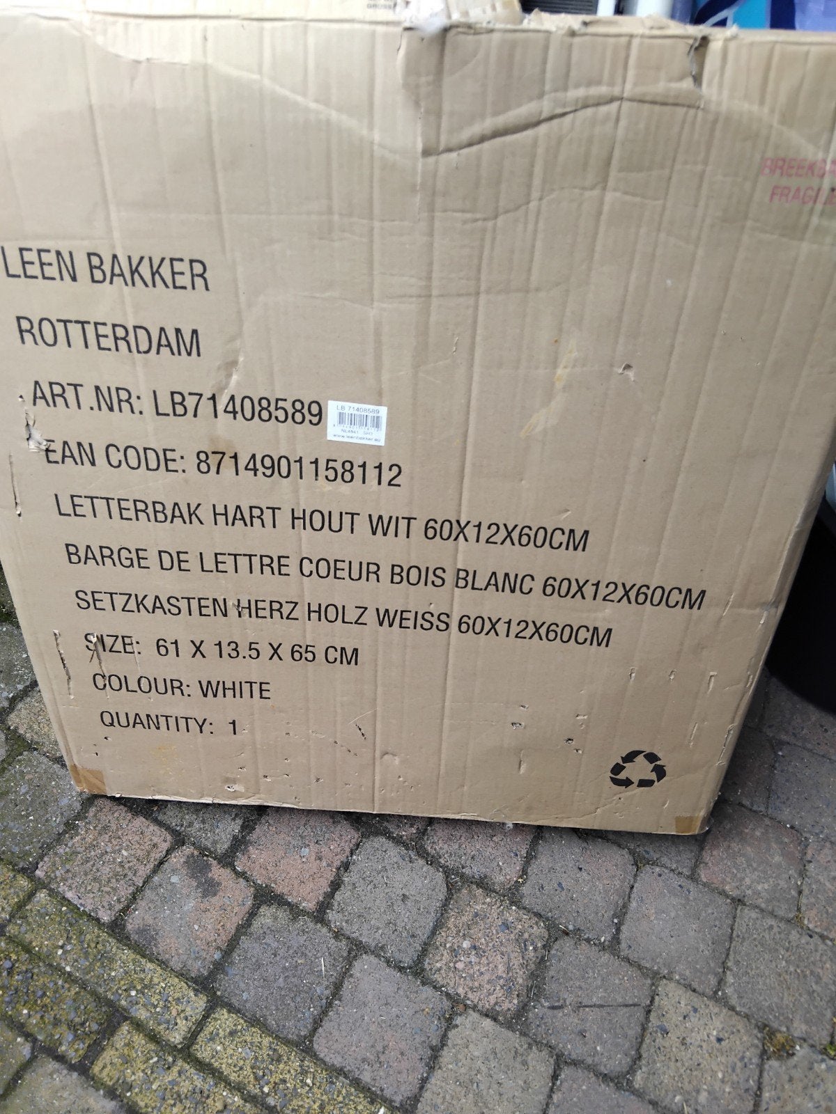 Leen Bakker Letterbak Hart Hout Wit 60x12x60cm, Ophalen, Nieuw