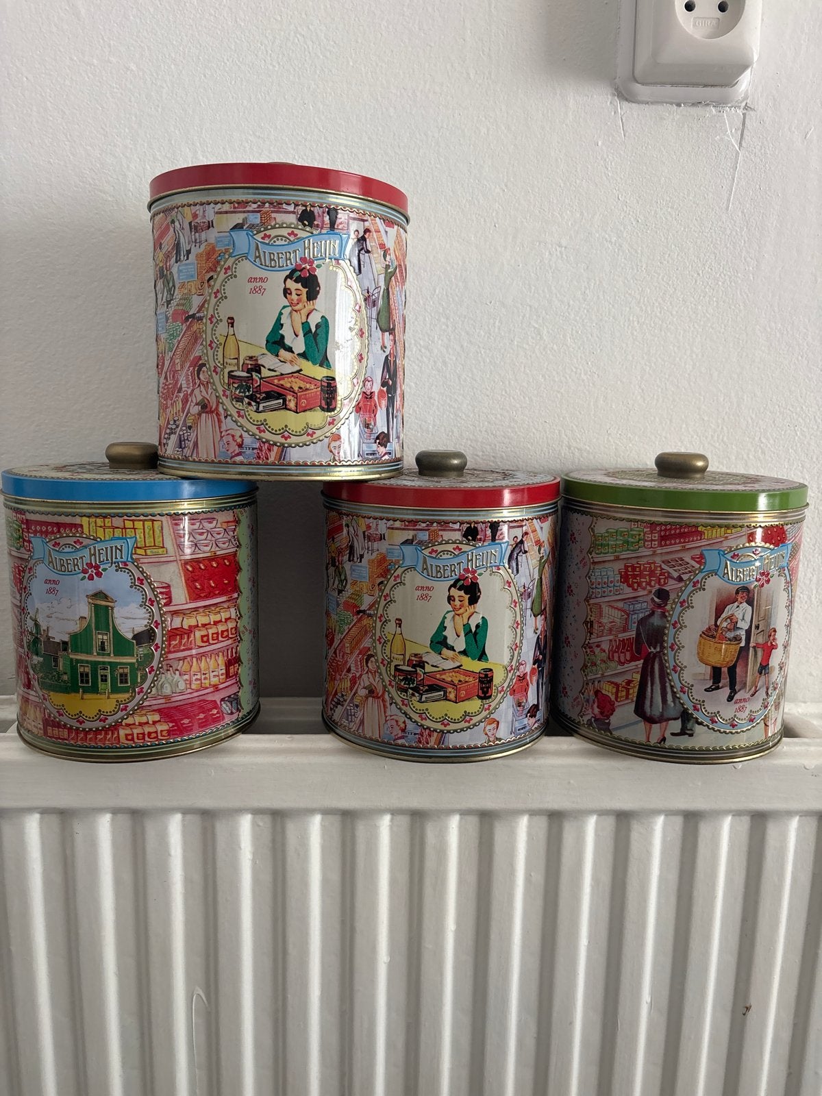 4 Albert Heijn blikken - Vintage design, Ophalen of Verzenden, Gebruikt, Overige, Overige merken