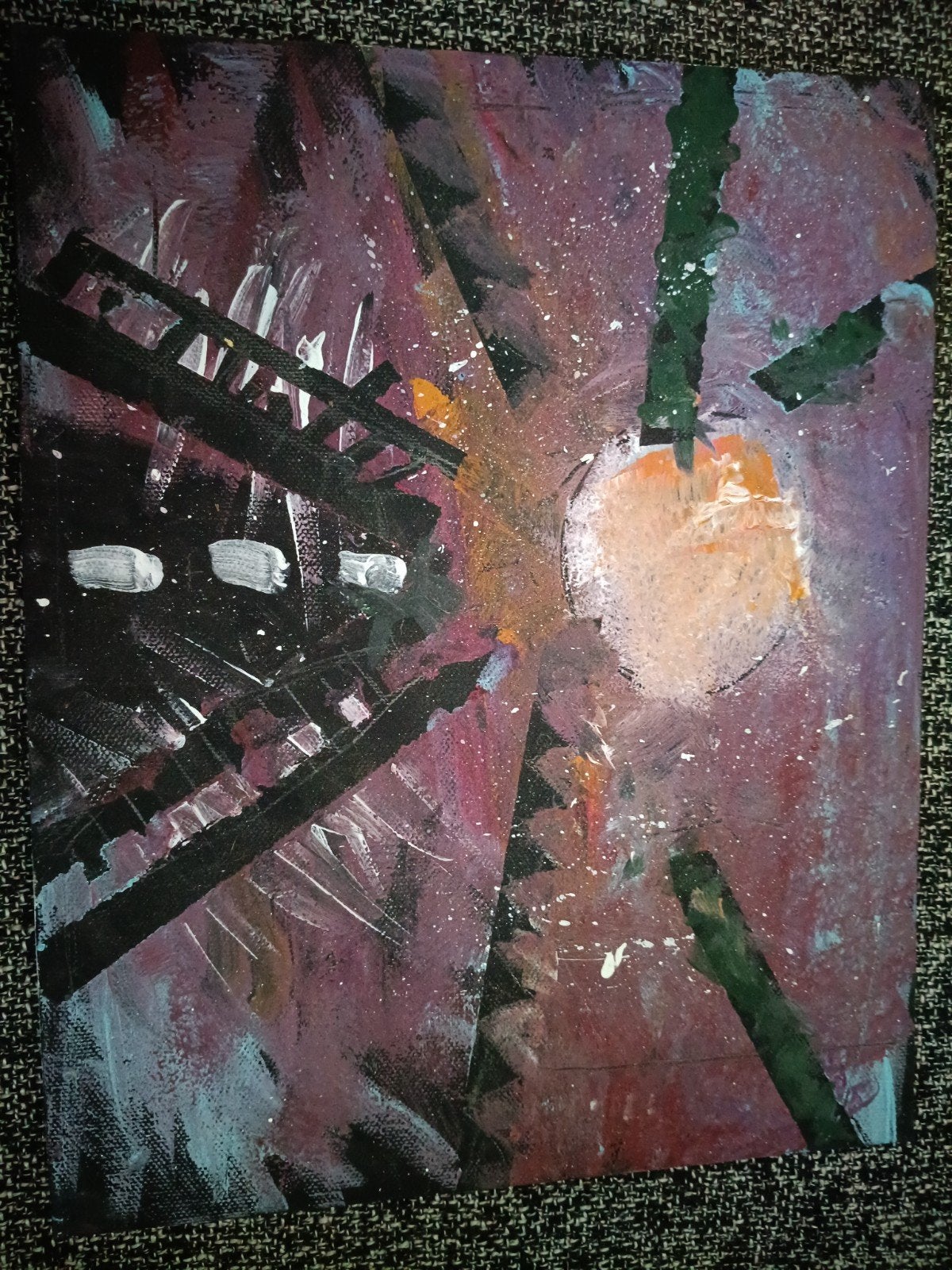 Abstract Kunstwerk: Mysterieuze Nacht, Antiek en Kunst, Kunst | Schilderijen | Abstract, Ophalen of Verzenden