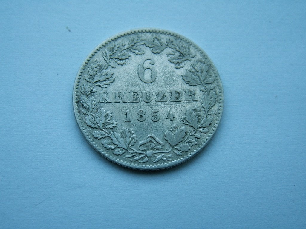 Duitse Staten - WÜRTTEMBERG.  6 Kreuzer - 1854, Postzegels en Munten, Verzenden, Duitsland, Losse munt, Zilver