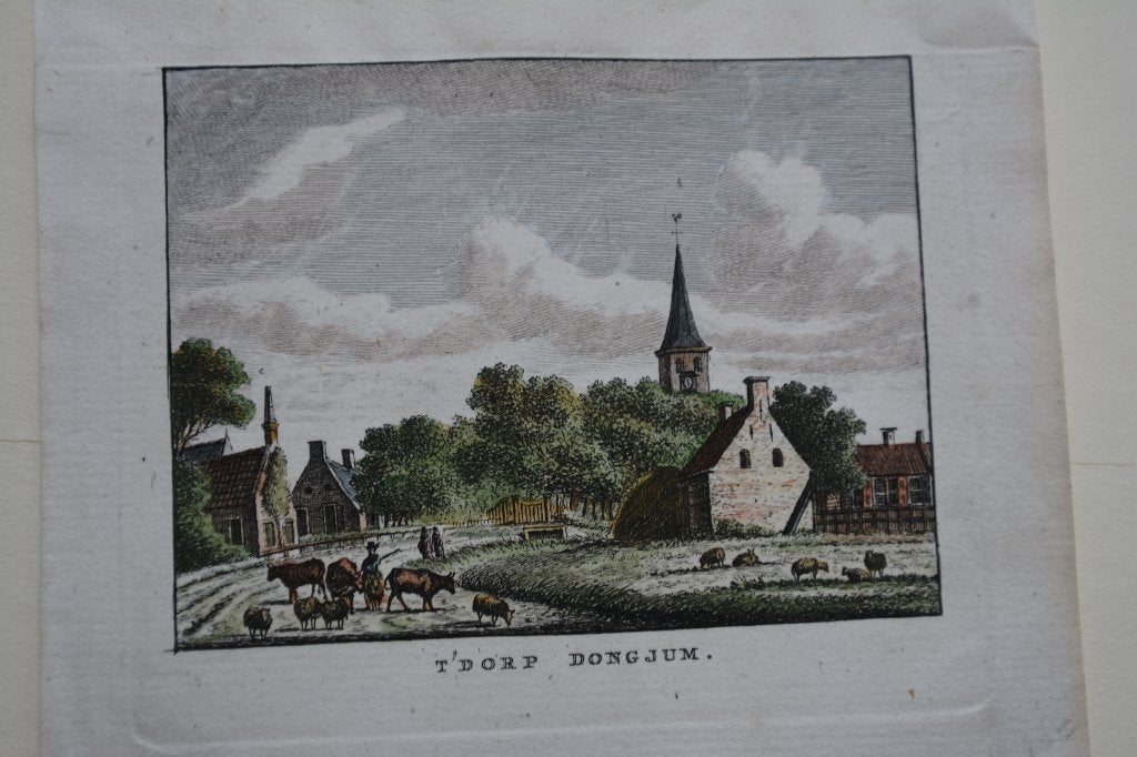 DONGJUM HET DORP FRIESLAND KOPERGRAVURE J. BULTHUIS 1790 E56, Stadsgezicht, Ophalen of Verzenden, Gravure, 7 cm