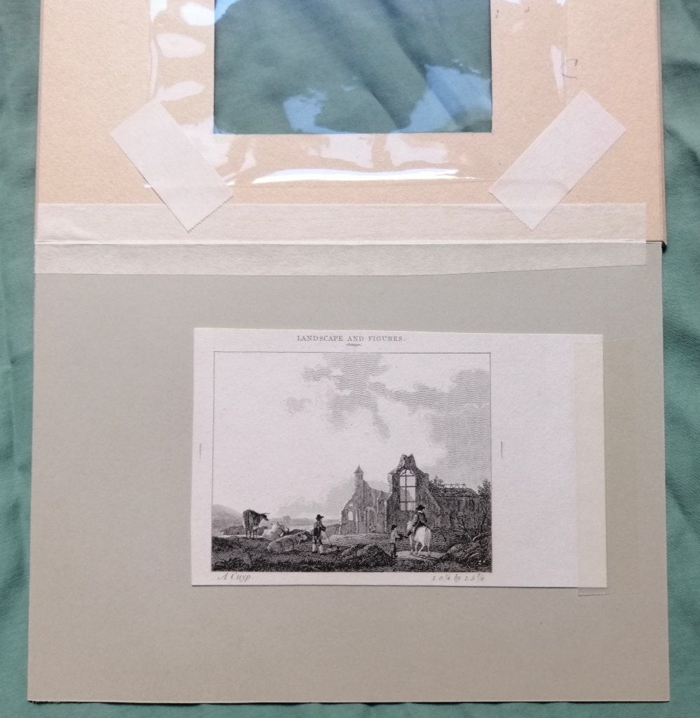 Antieke kopergravure naar Albert Cuyp, 1800 - 1899, Ophalen of Verzenden, Landschap, Met passe-partout