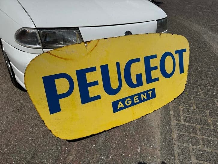 Vintage Peugeot Agent Emaille Reclamebord, Ophalen