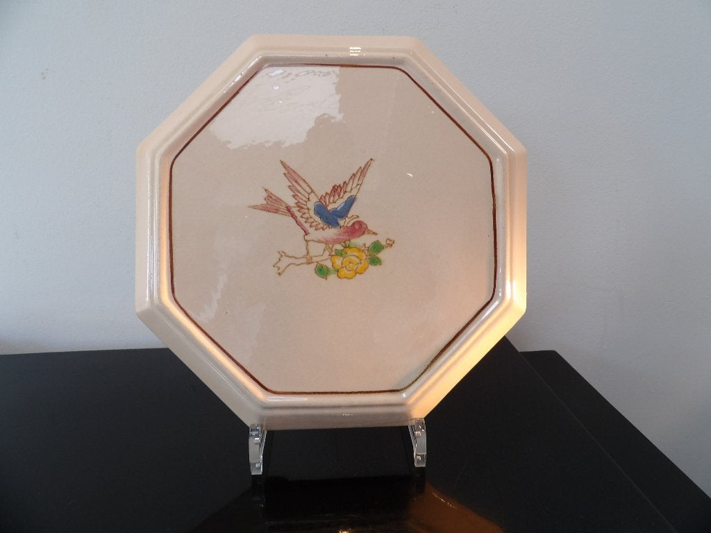 Gave onderzetter Longwy met vogel en bloem, 25x25x4cm, Ophalen of Verzenden