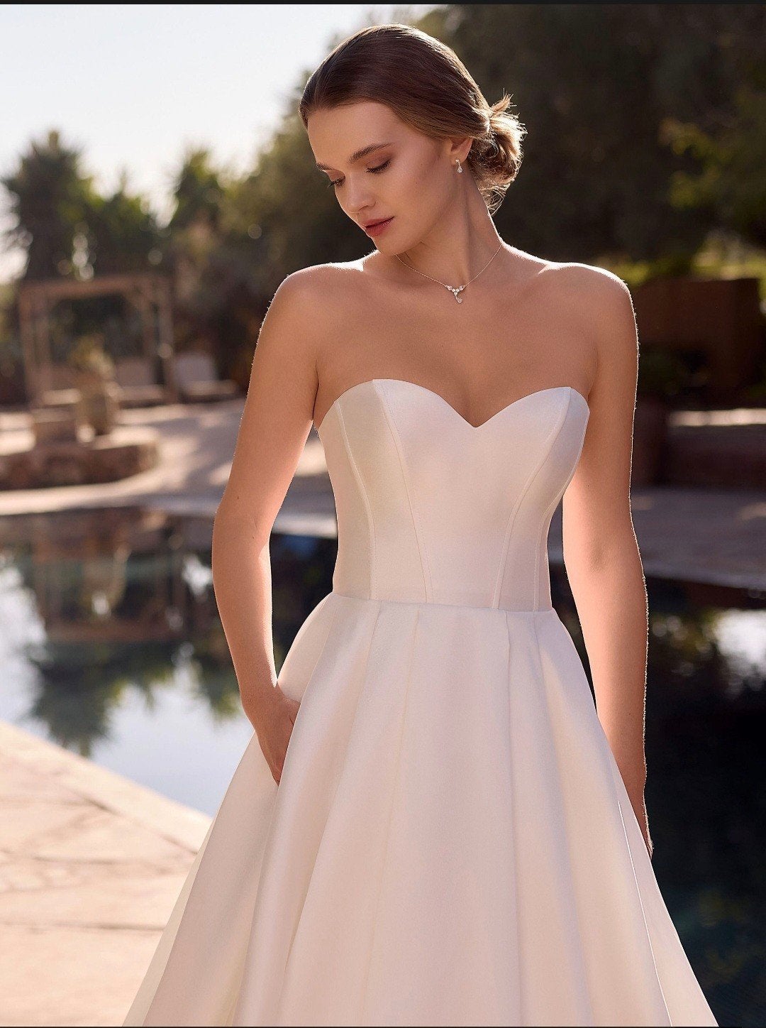 Nieuwe elegante trouwjurk Daria strapless corset satijn, Ophalen, Nieuw, Wit, Trouwjurk