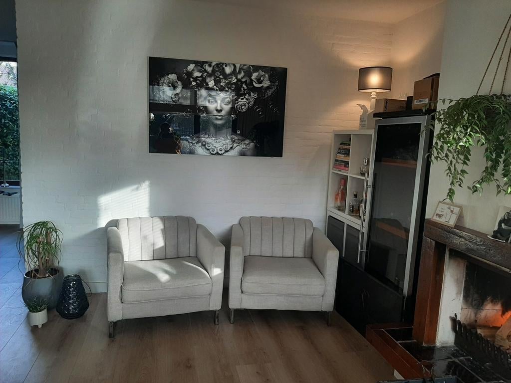 2 Riviera Maison linnen fauteuils, Ophalen, Landelijk, Modern, Comfort, 75 tot 100 cm, Zo goed als nieuw