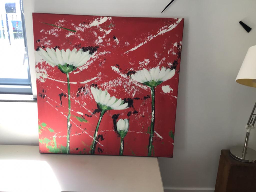 Schilderij witte bloemen 100x100 cm, Ophalen