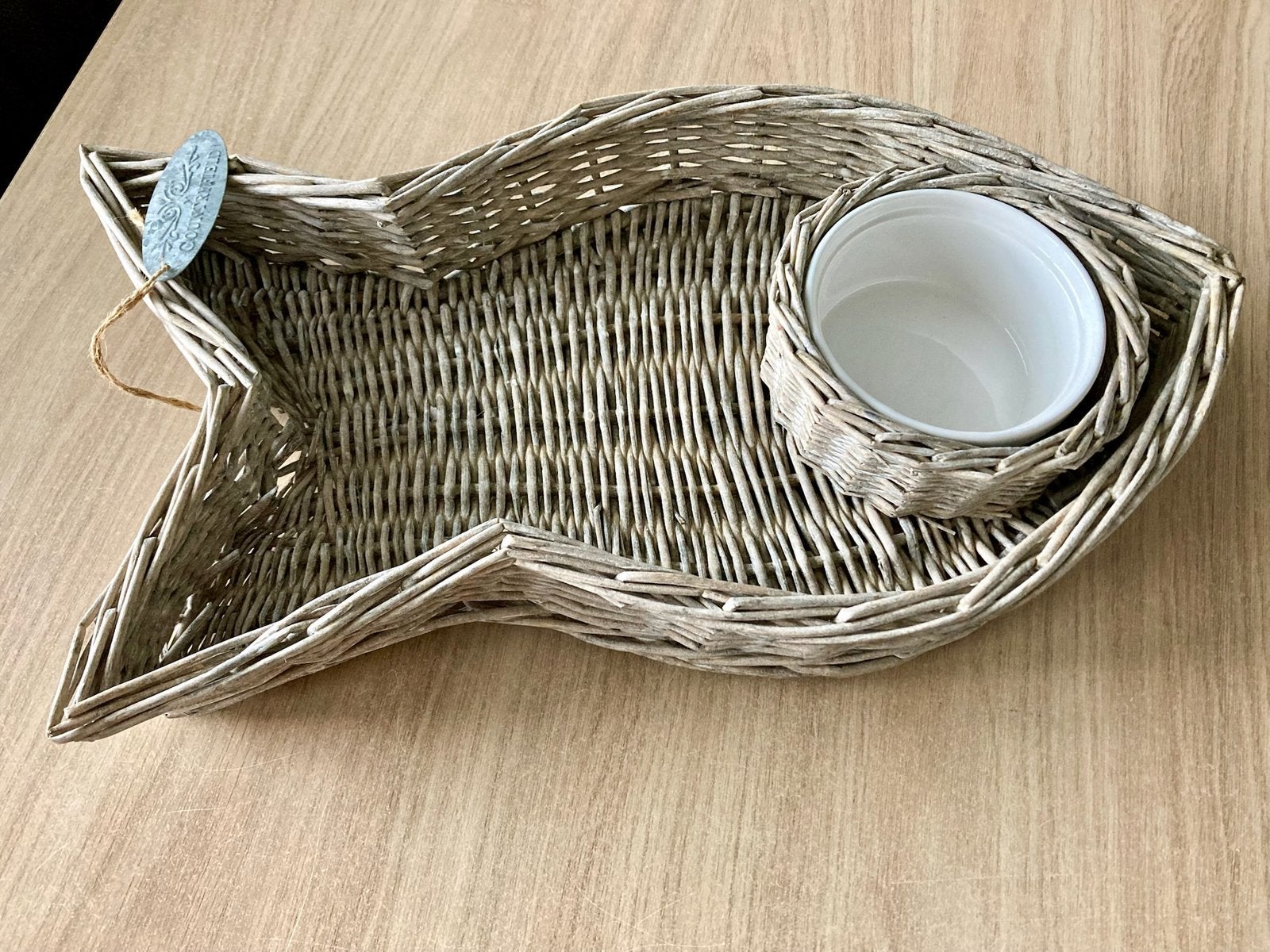 Mand visvormig met bakje voor bv stokbrood + dipsaus (nieuw), Ophalen of Verzenden, Zo goed als nieuw