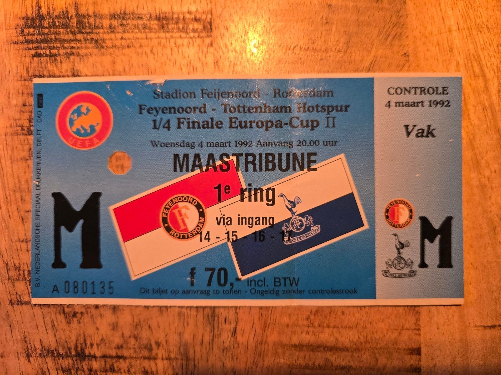 Feyenoord - Tottenham Hotspur 1/4 Finale Europa-cup II, Losse kaart, Eén persoon, Maart, Europa of Champions League