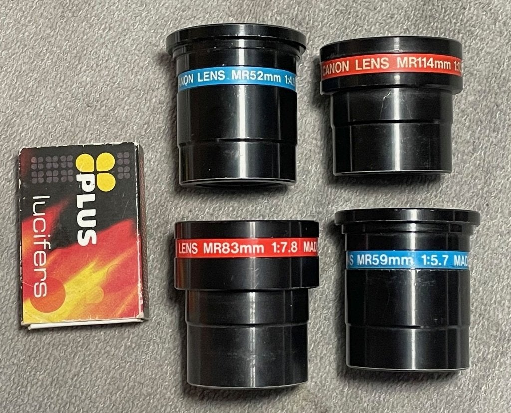 Canon lens MR52mm, MR59mm, MR83mm en MR114mm (7,50€/stuk), Ophalen of Verzenden, 1960 tot 1980, Lens of Lenzen