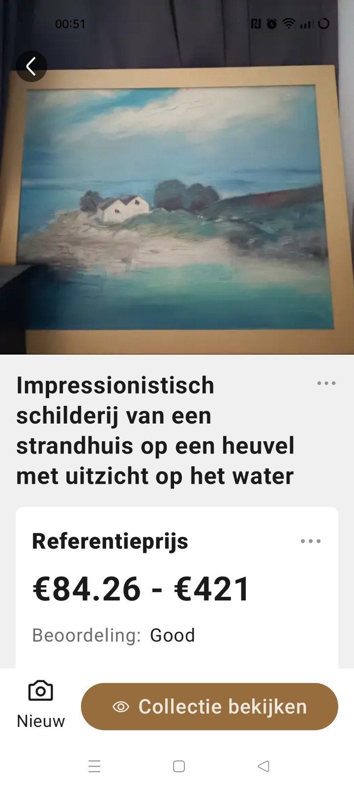 Impressionistisch schilderij: strandhuis aan zee, Ophalen of Verzenden