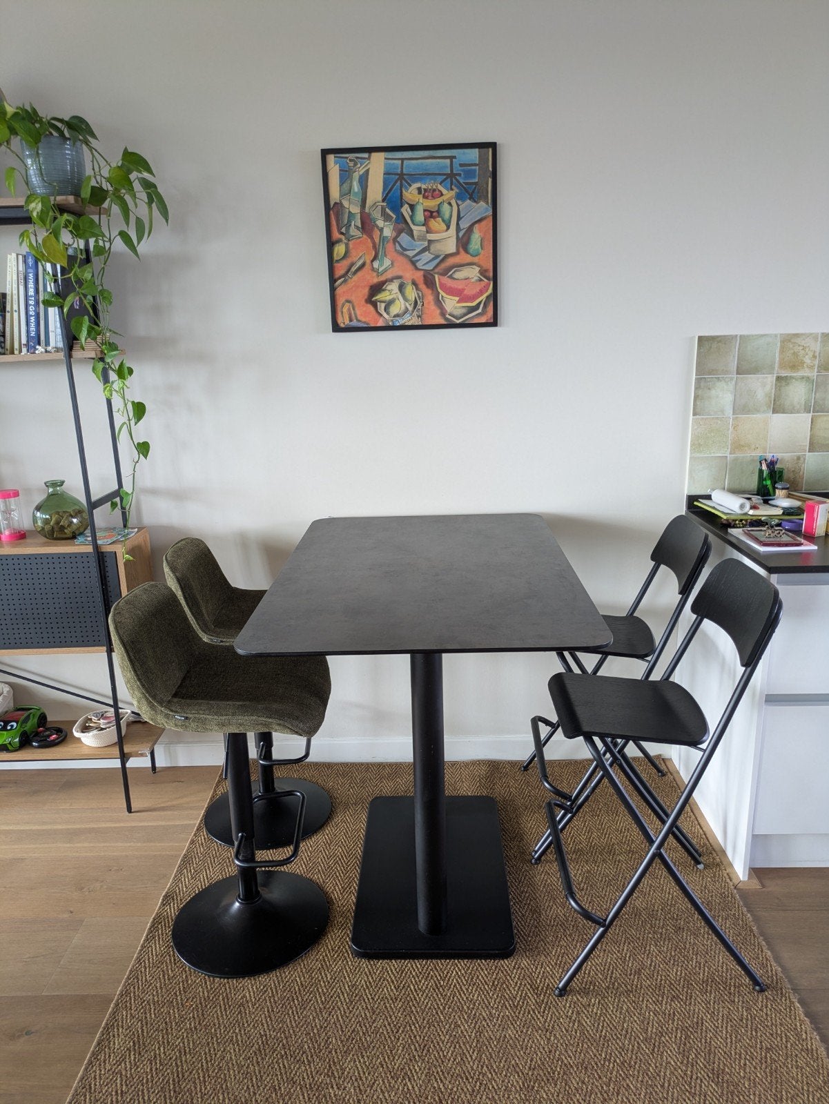 Coco Maison bartafel 120x75cm met 4 barstoelen, Ophalen, Zo goed als nieuw, Inclusief barstoelen