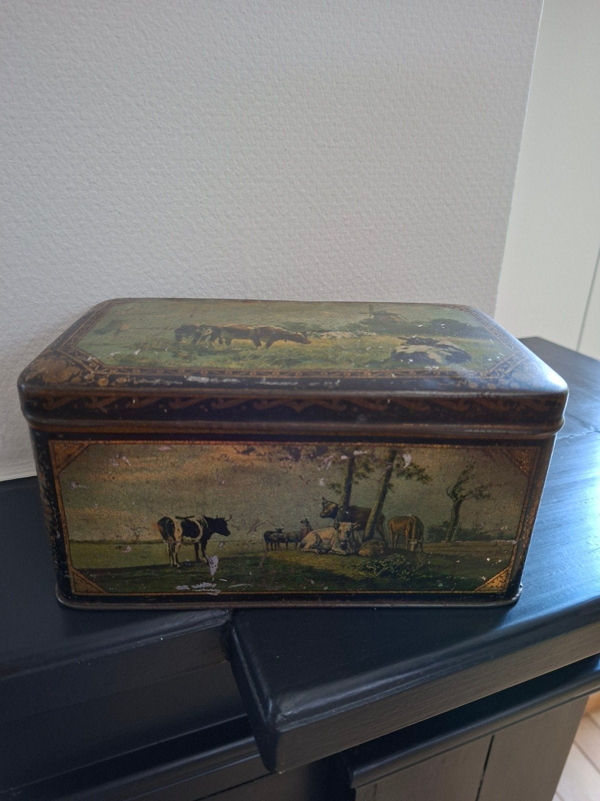 Antiek koekblik / blik Hollands landschap- koeien ca. 1930, Ophalen of Verzenden, Gebruikt, Overige